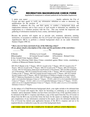 Recreation Background Check Form