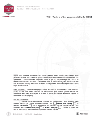 Hawaii Rental Management Agreement