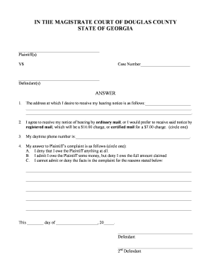 Answer Form - Douglas County, Georgia