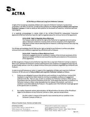 actra policy on riders and long form performer contracts 2008