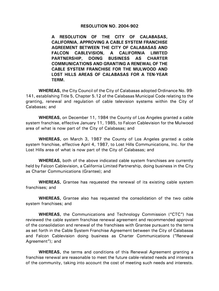 CALIFORNIA, APPROVING A CABLE SYSTEM FRANCHISE Preview on Page 1