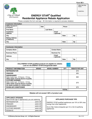 Residential Appliance Rebate Application