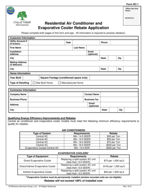 Residential Air Conditioner Rebate Application
