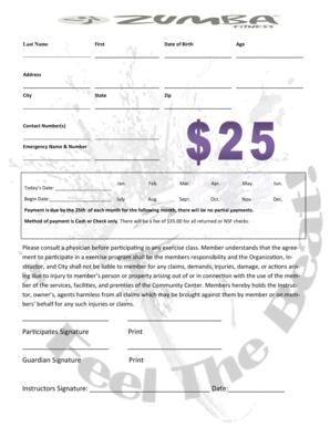 Exercise Class Agreement