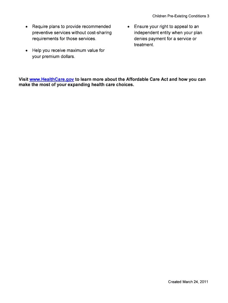 Learn about New Consumer Protections Under the Affordable Care Act Protecting Children With PreExist Preview on Page 1
