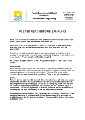 Florida Bacteria Test Sample Form