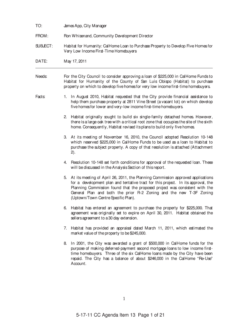 CalHome Loan to Purchase Property to Develop Five Homes for Preview on Page 1