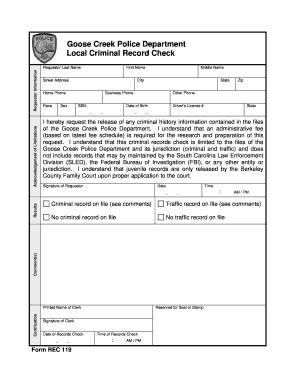 Goose Creek Police Department Criminal Record Check