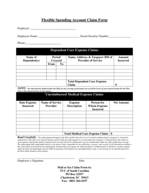 Flexible Spending Account Claim Form