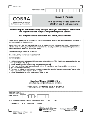 Weight chart for teens - COBRA Survey 1 Parent 1-2yo (16388 - Activated, VersiForm)