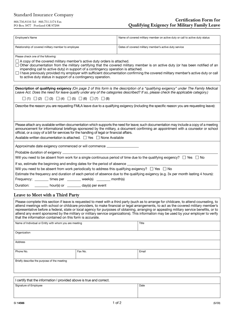 Fillable Online Certification Form for Qualifying Exigency for Military ...