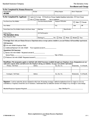 The Salvation Army Life Insurance Enrollment Form