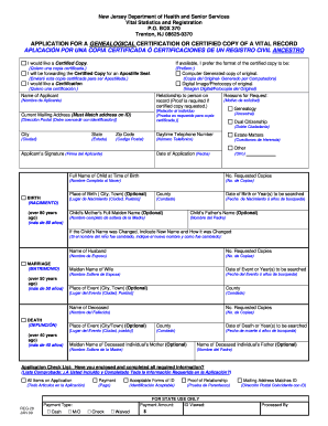 New Jersey Genealogical Certification Application