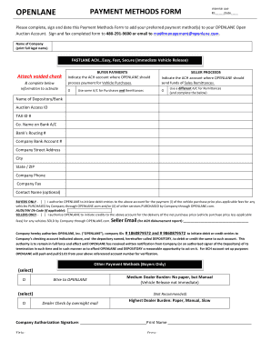 Openlane Payment Methods Form
