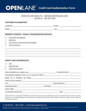 Credit Card Authorization Form