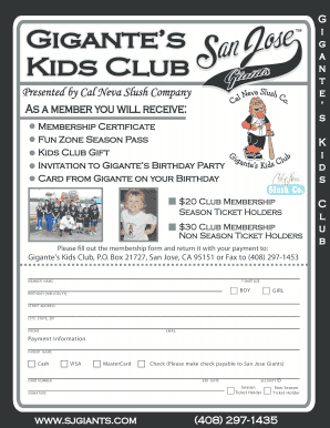 Gigante’s Kids Club Membership Form