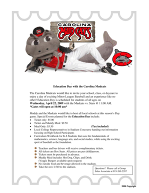 Carolina Mudcats Education Day Registration Form