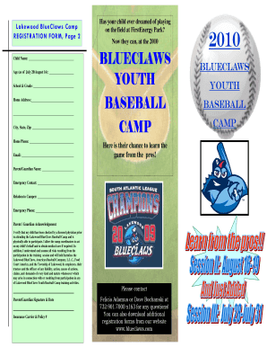 2010 Baseball Camp Brochure Session III. Kids Club Web Form