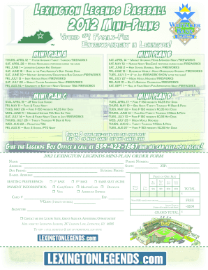 Lexington Legends Baseball Mini-Plan Order Form