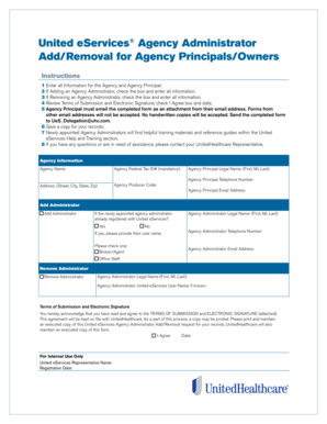 United eServices Agency Administrator Add/Removal Form