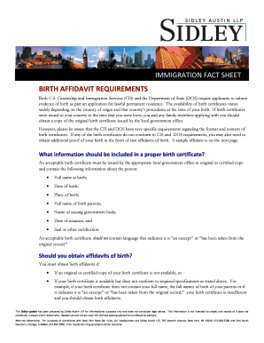 Immigration fact sheet birth affidavit requirements - Sidley Austin LLP