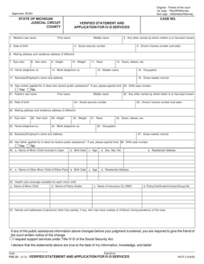 Michigan Verified Statement and Application for IV-D Services