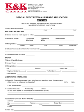 Special Event Festival Parade Application