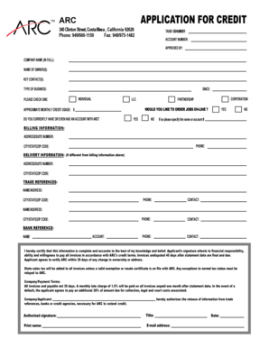 ARC Application for Credit