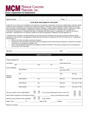 Driver’s Application for Employment