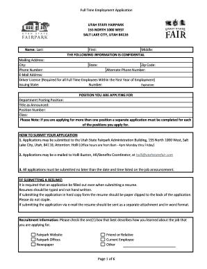 Full Time Employment Application Name: Last: First ... - Utah State Fair