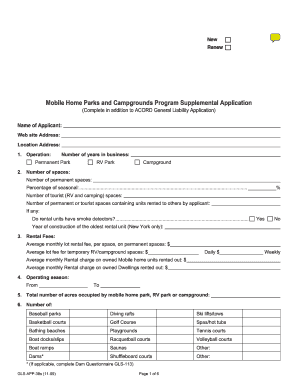Mobile Home Parks and Campgrounds Program Supplemental Application
