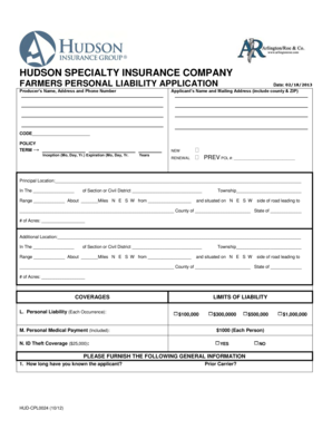 Farmers Personal Liability Application