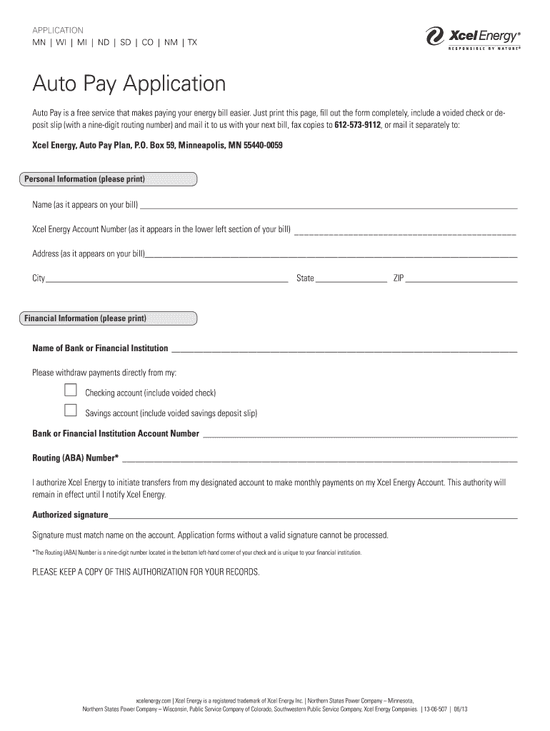 Xcel energy auto pay form Fill out & sign online DocHub