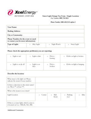 Street Light Outage Fax Form