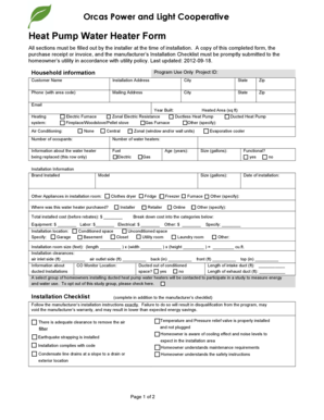 Heat Pump Water Heater Installation Form