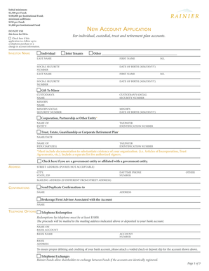 Rainier Funds Account Application