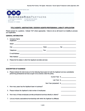 Title Agents Professional Liability Application
