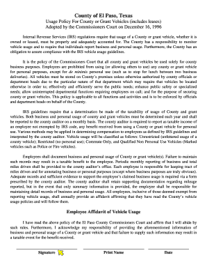 El Paso County Vehicle Usage Policy