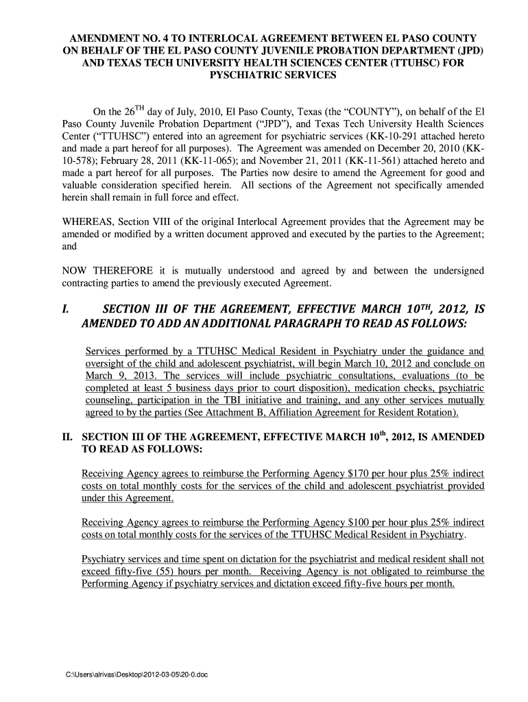 4 TO INTERLOCAL AGREEMENT BETWEEN EL PASO COUNTY Preview on Page 1