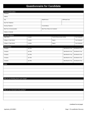 Candidate Questionnaire Form