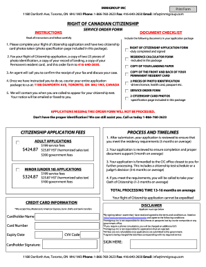 Right of Canadian Citizenship Application Form