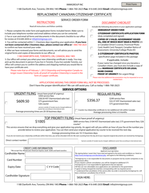 Replacement Canadian Citizenship Certificate Service Order Form