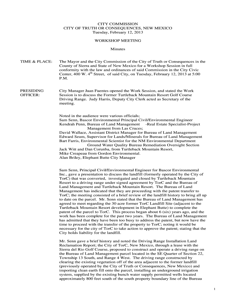 The Mayor and the City Commission of the City of Truth or Consequences in the Preview on Page 1