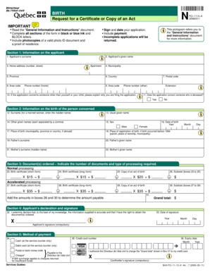 Québec Birth Certificate Application Form