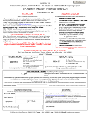 Replacement Canadian Citizenship Certificate Service Order Form