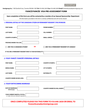 Fiancé/Fiancée Visa Pre-Assessment Form