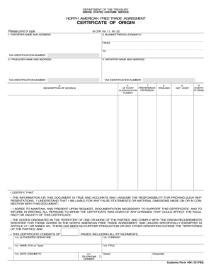 North American Free Trade Agreement Certificate of Origin