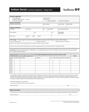Anthem Dental Enrollment Application Form