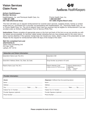Anthem HealthKeepers Vision Services Claim Form