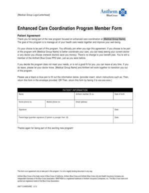 Enhanced Care Coordination Program Patient Agreement